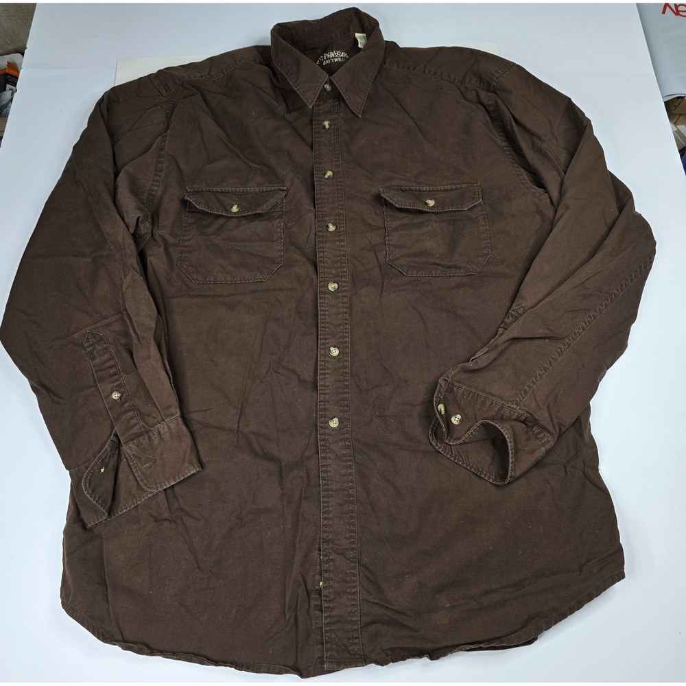St Johns Bay Twill Shirt Mens Large Tall Brown Cotton Long Sleeve Button Down
